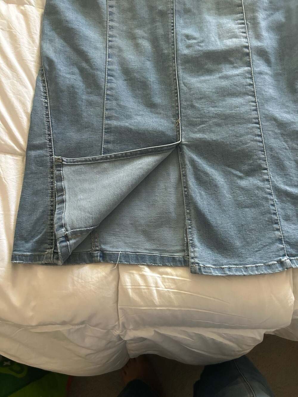 Inspire Chic Women's High-Waisted Blue Denim Pencil Skirt with Back Slit - Picture 4 of 11